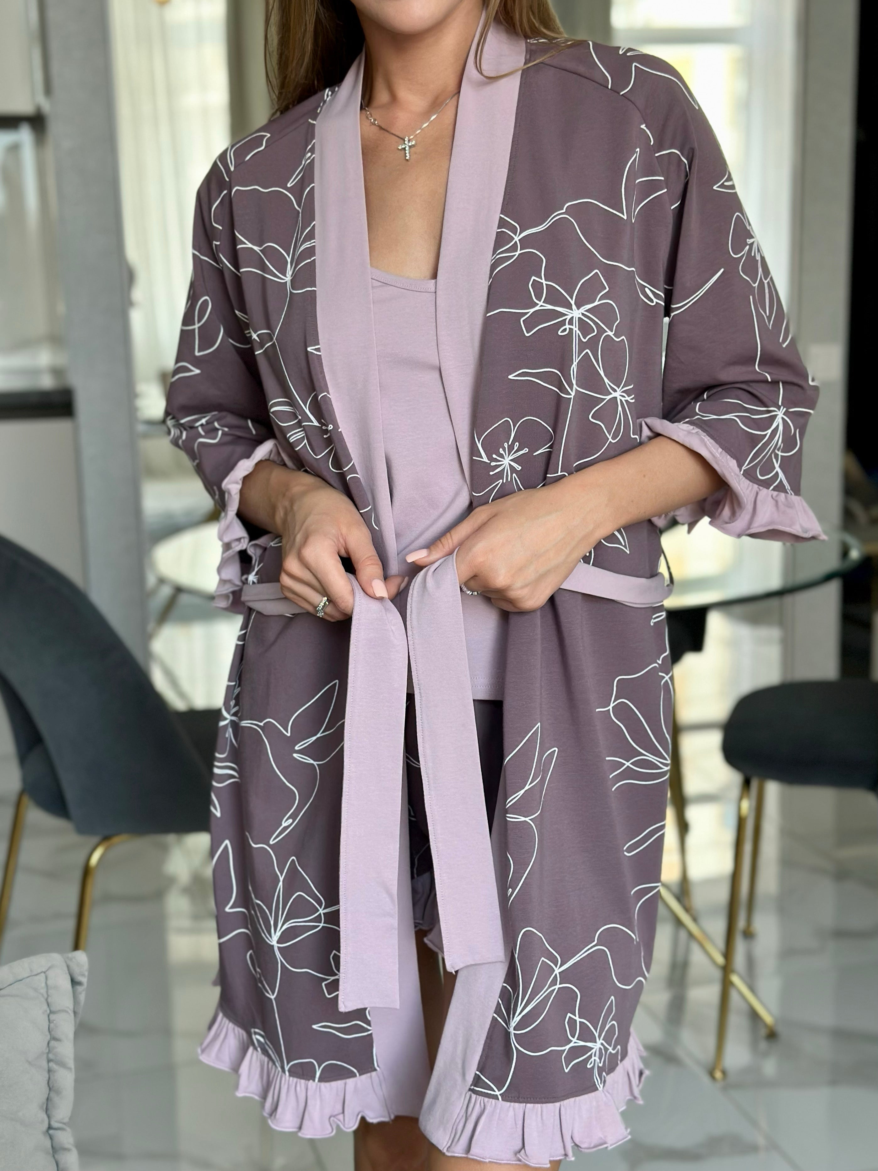Lavelle Cotton Peignoir Robe for Women, Floral Morning Gown
