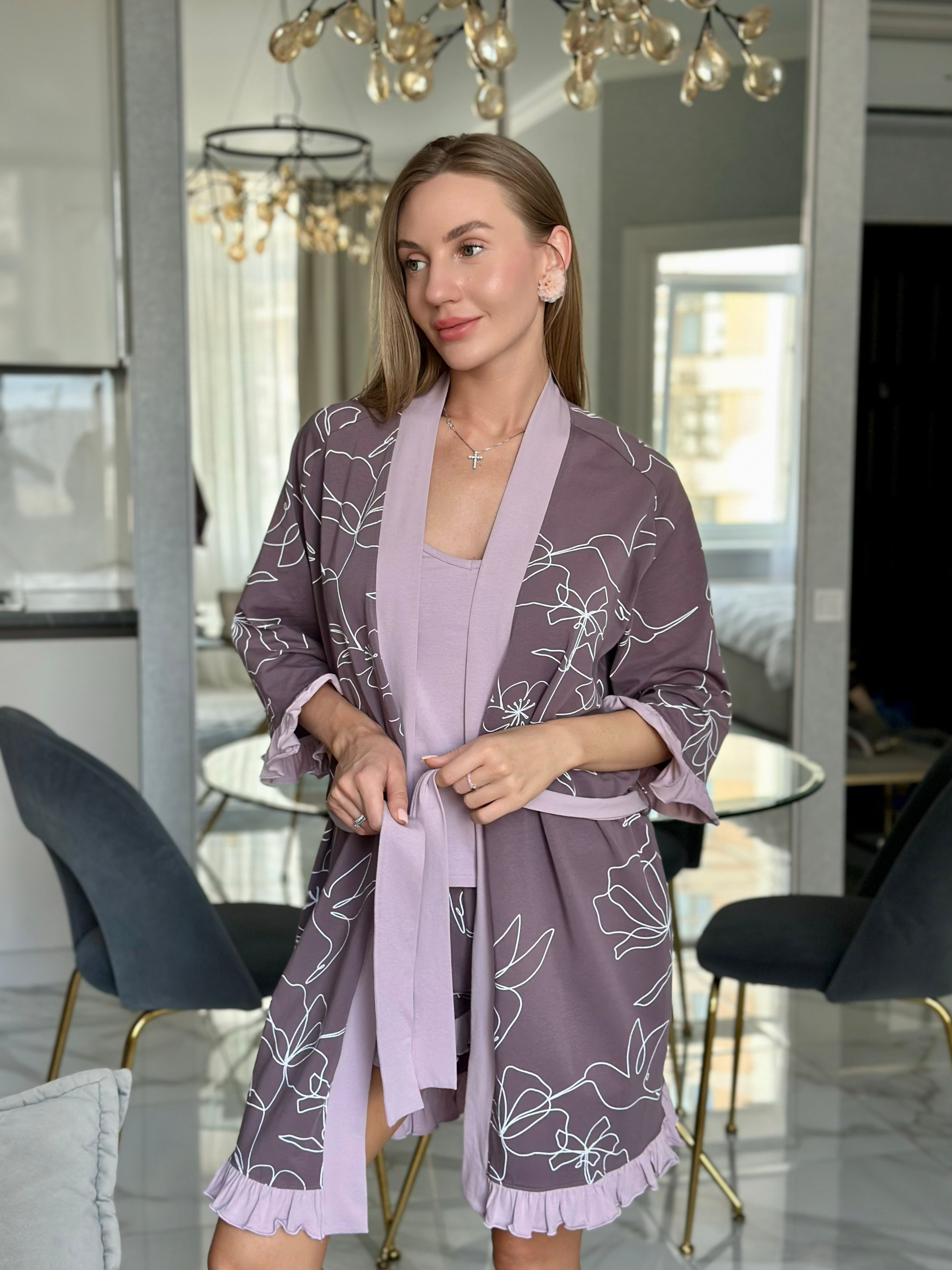 Lavelle Cotton Peignoir Robe for Women, Floral Morning Gown