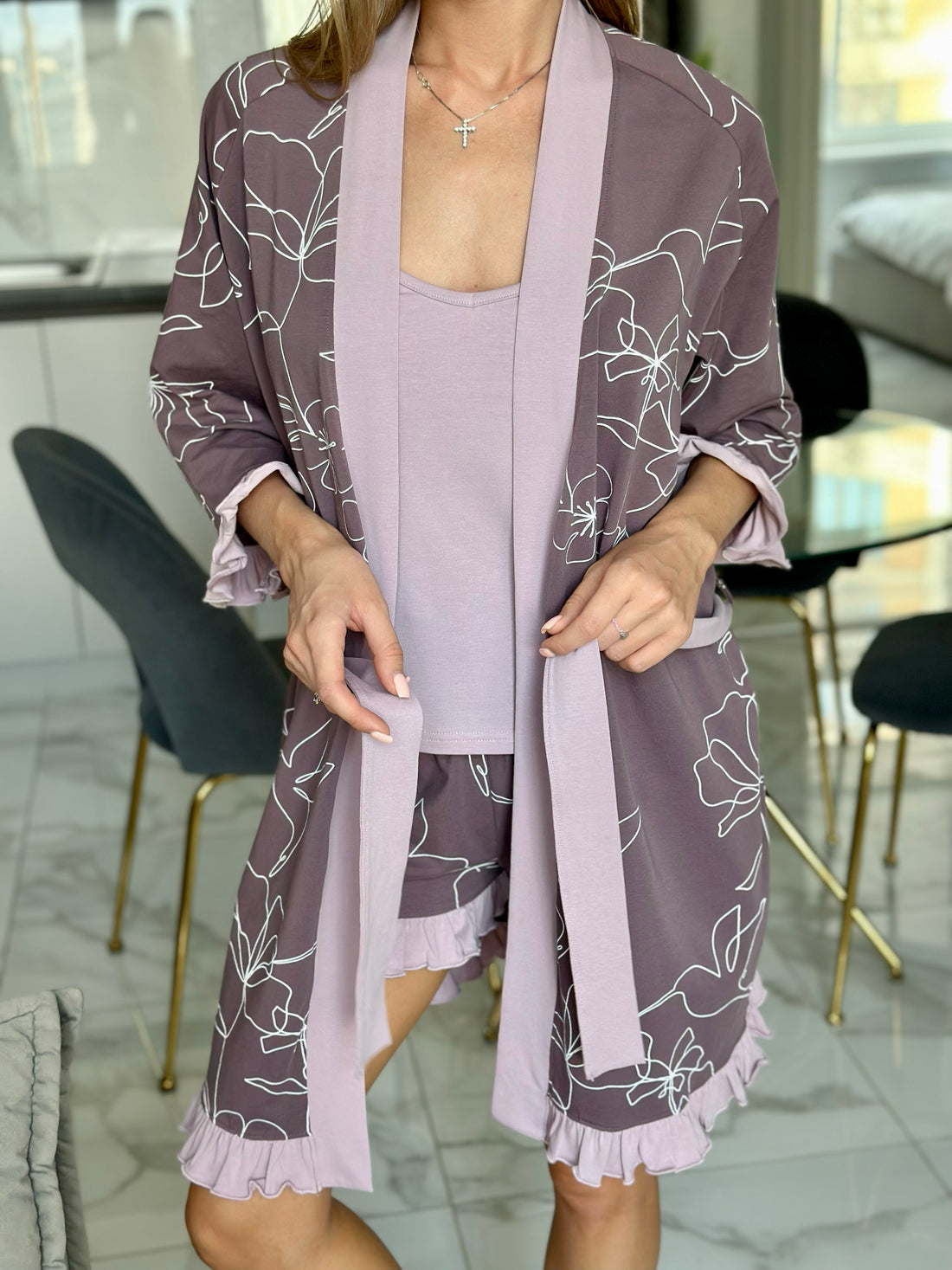 Lavelle Cotton Peignoir Robe for Women, Floral Morning Gown