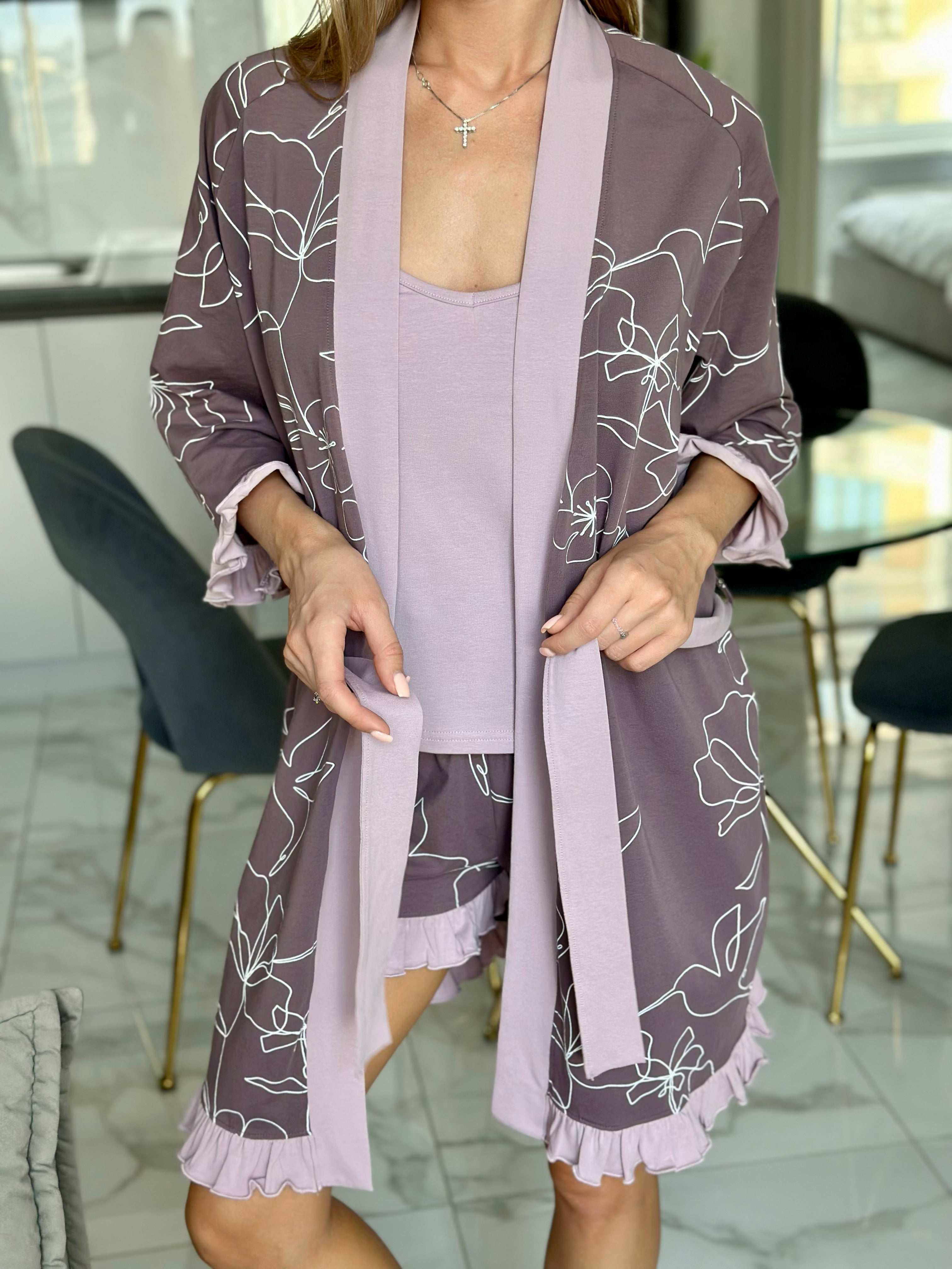 Lavelle Cotton Peignoir Robe for Women, Floral Morning Gown