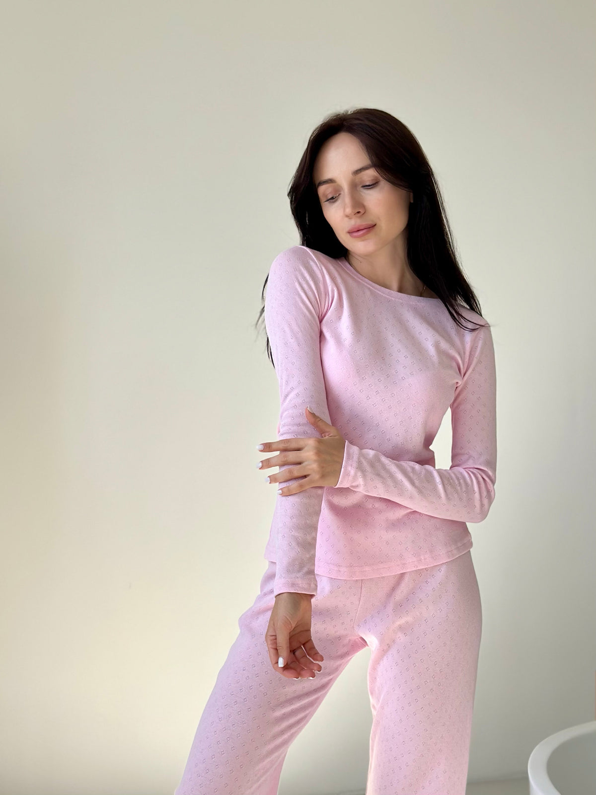 Damen-Baumwollpyjama-Set, Langarm- und Hosenpyjama aus Baumwolle, weiches Homewear-Schlafanzug-Set, rosa Pyjama mit Herzchenmuster, kuschelige Nachtwäsche für Damen