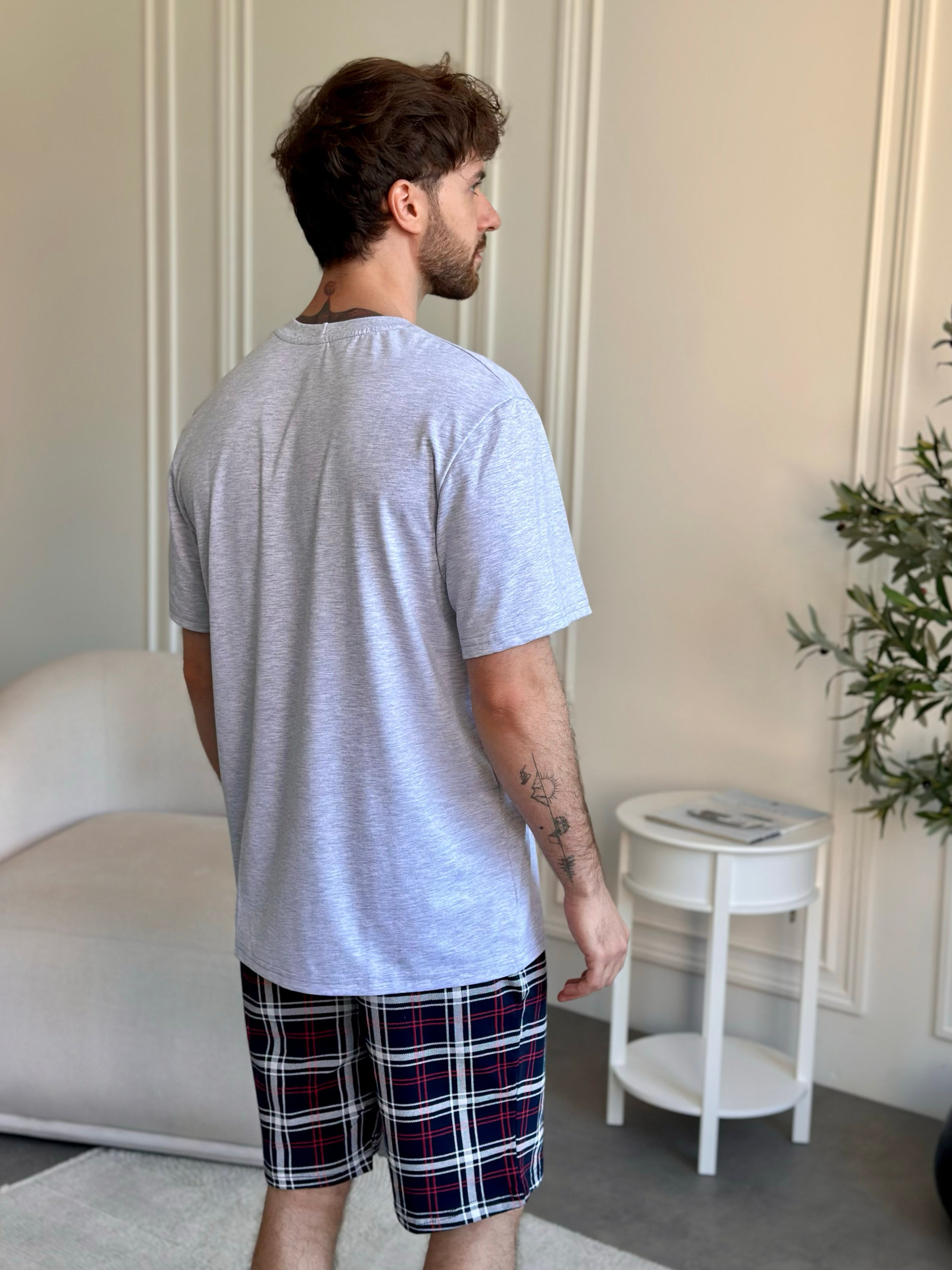 Ensemble pyjama en flanelle rouge et bleue pour homme avec poches