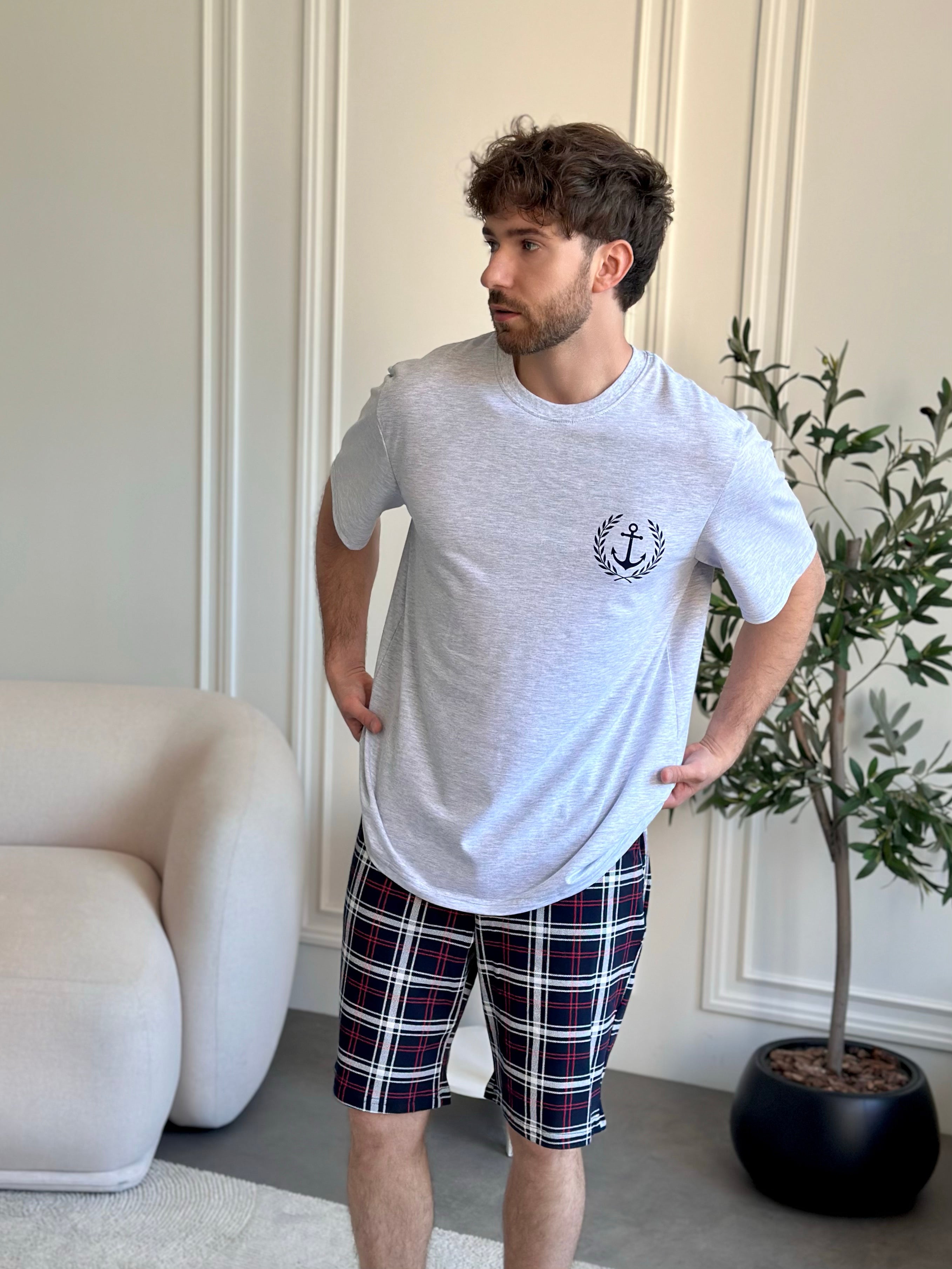 Ensemble pyjama en flanelle rouge et bleue pour homme avec poches