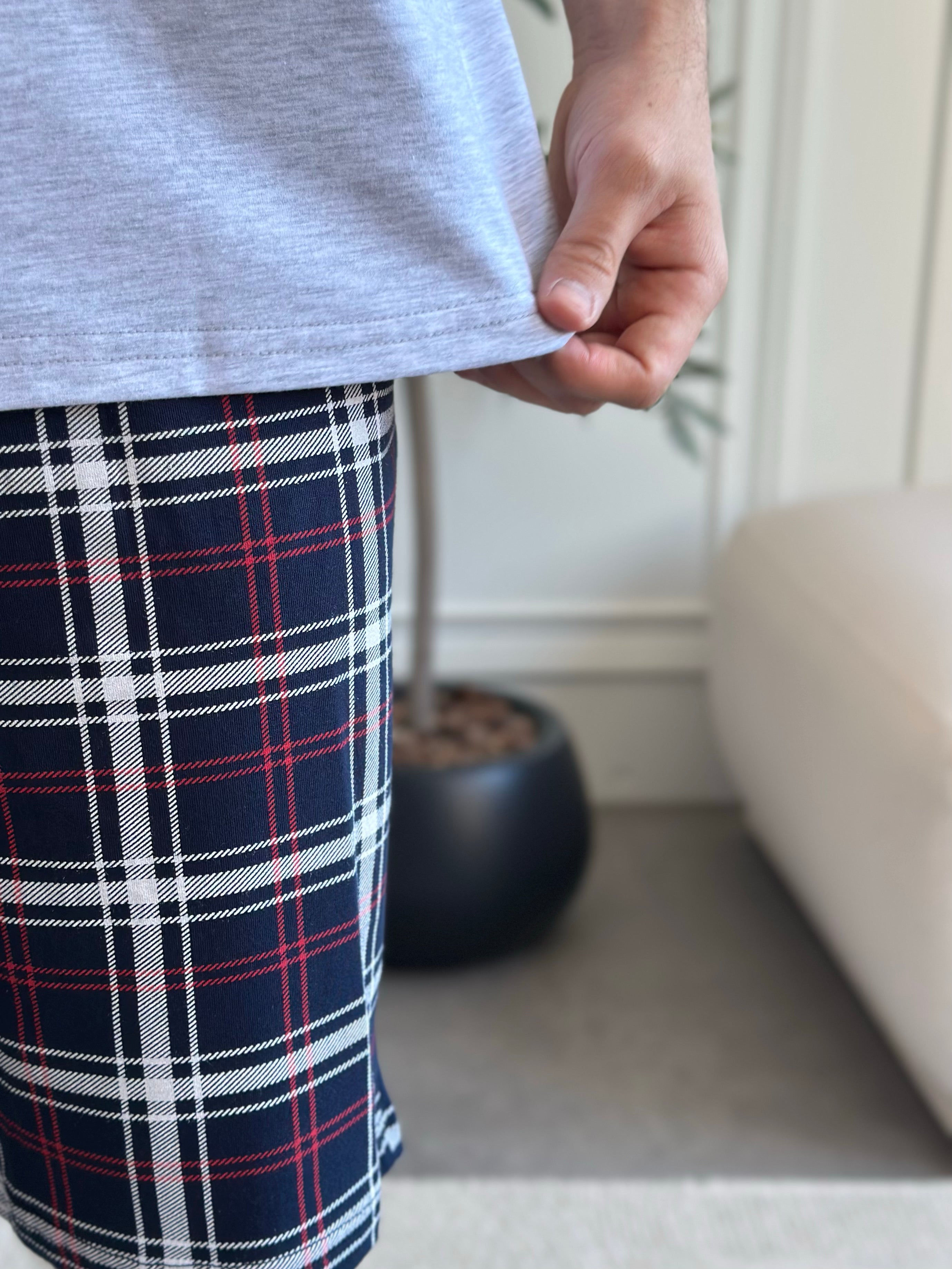Ensemble pyjama en flanelle rouge et bleue pour homme avec poches
