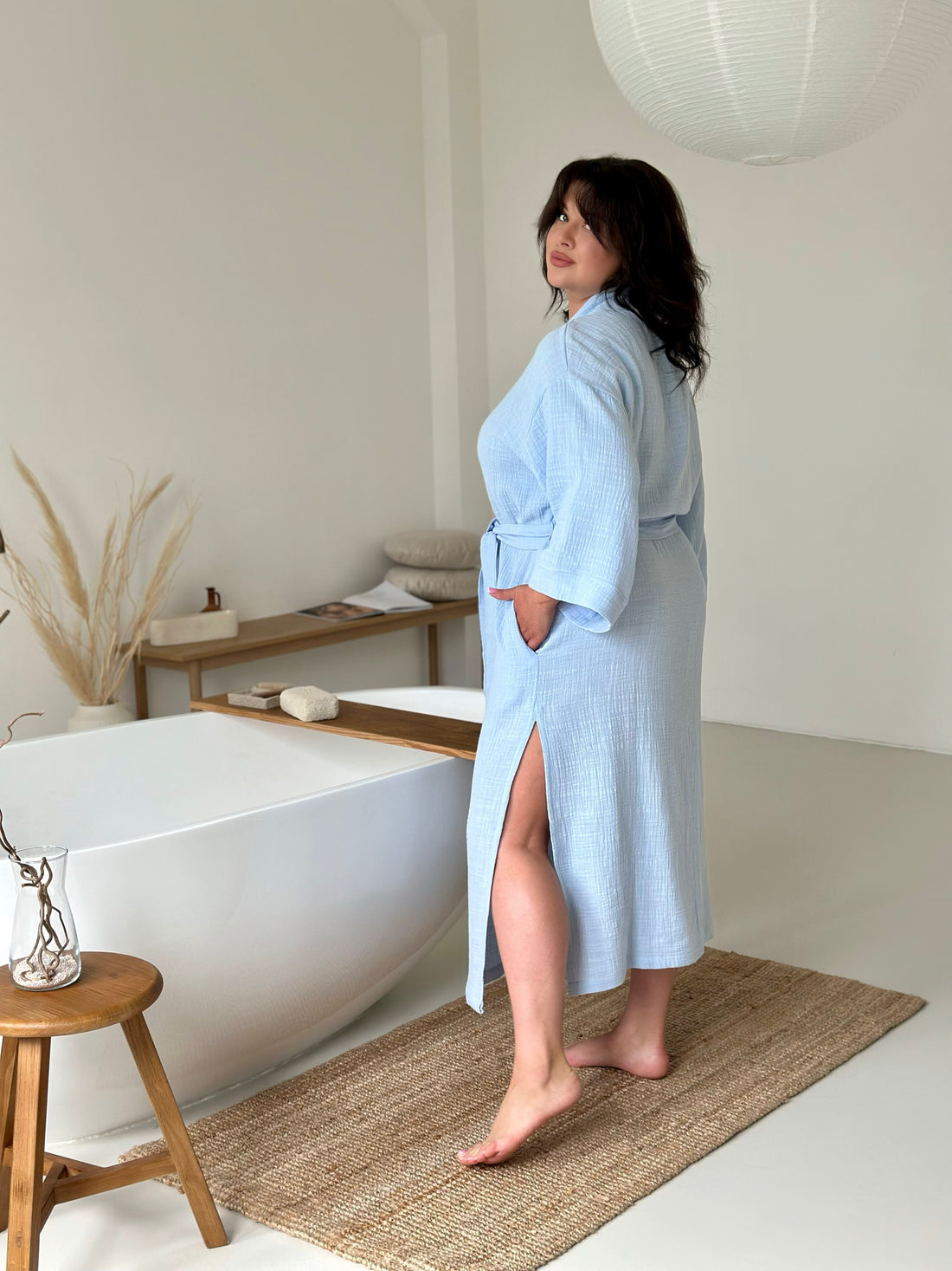 Sky Blue Muslin Pregnant Robe, Long sleeve Big Size Robes, Future Mom Eco-friendly Material Homeware, Large Women Kimono, Pregnant Wife Gift