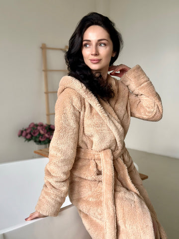 Damen-Bademantel aus Baumwollvelours und Spitze, eleganter Luxus-Bademantel, weicher Braut-Bademantel, kuscheliges Loungewear-Geschenk für Sie, langer Spa-Bademantel mit Ärmeln
