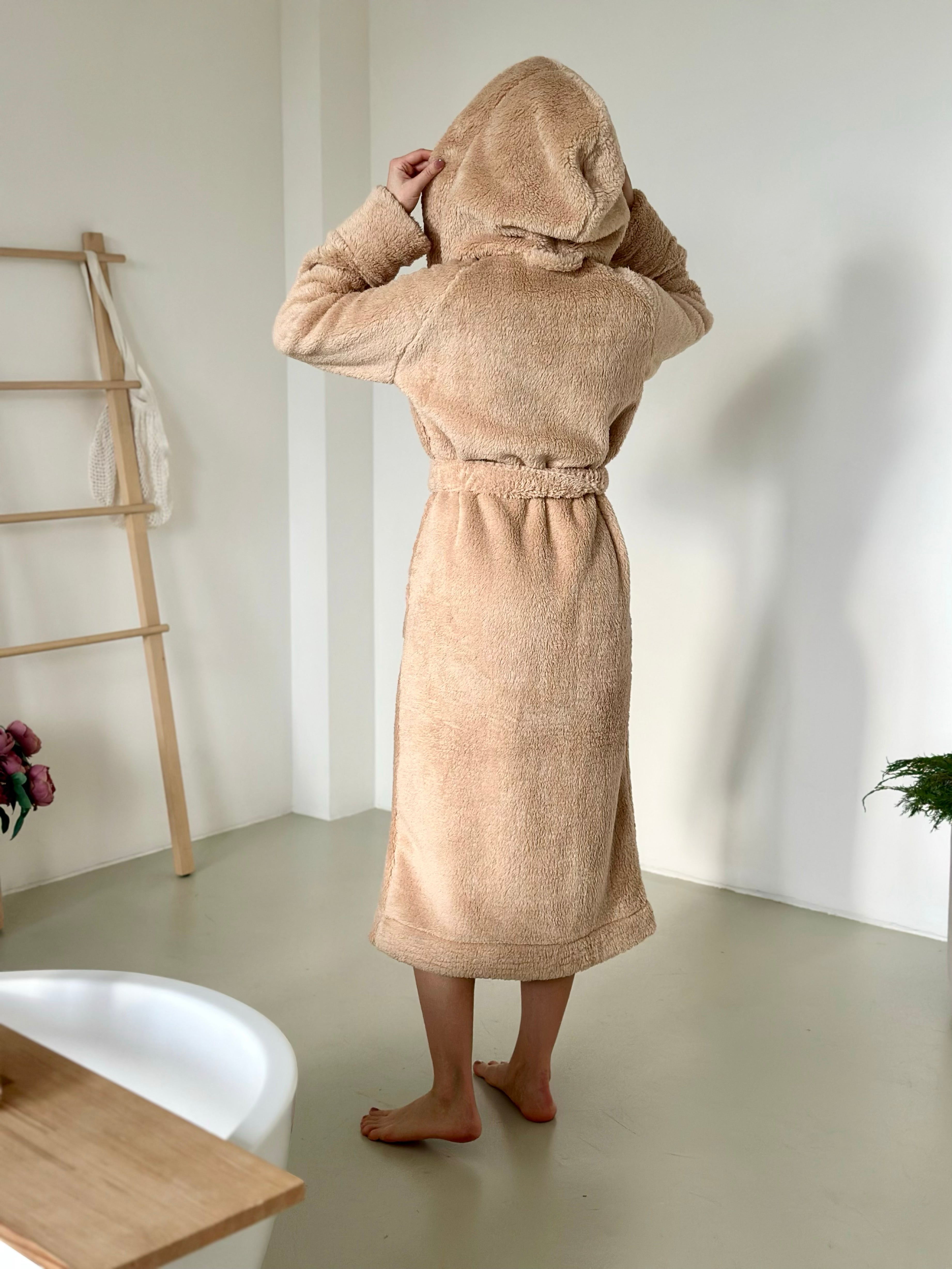 Damen-Bademantel aus Baumwollvelours und Spitze, eleganter Luxus-Bademantel, weicher Braut-Bademantel, kuscheliges Loungewear-Geschenk für Sie, langer Spa-Bademantel mit Ärmeln