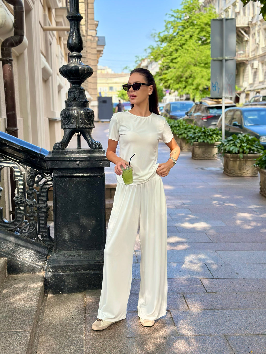 Women White Loungewear, T-Shirt & Palazzo Pants, Milk Viscose Pants with tshirt Homeware, Set of 2 pjs, Wife or Girlfriend Gift