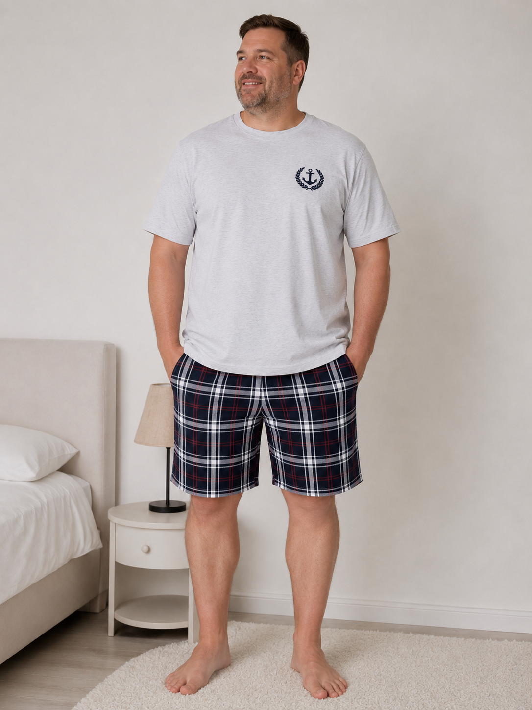 Ensemble pyjama en flanelle rouge et bleue pour homme avec poches
