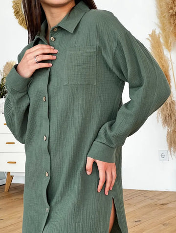 Chemise en mousseline de coton 100 % faite main pour femme, blouse double gaze, vêtement d'intérieur en coton, coupe ample et décontractée, chemise en mousseline verte