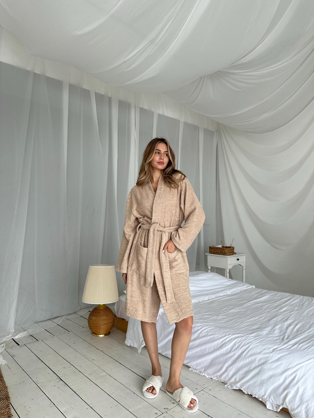 Women’s Beige Bathrobe with Longsleeve
