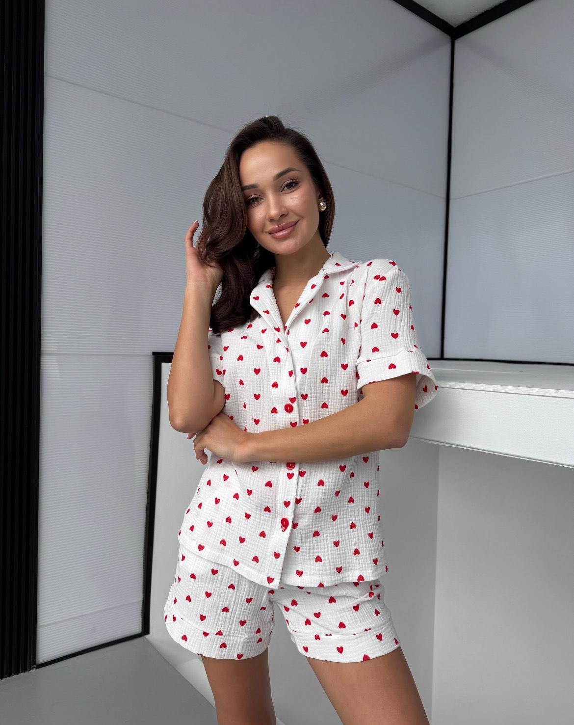 Muslin Pajama Set with Hearts