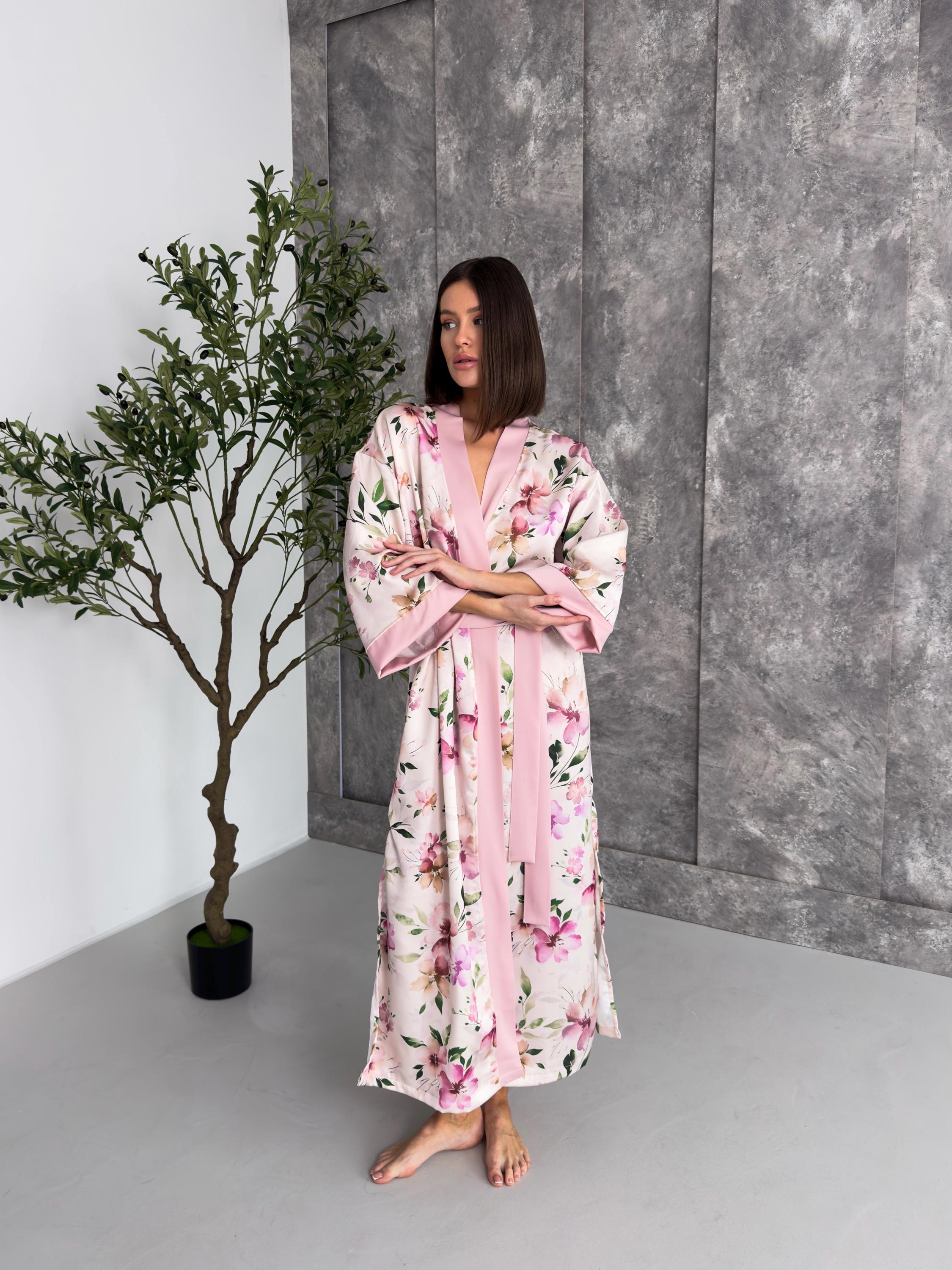 Floral Pink Satin Kimono for Women