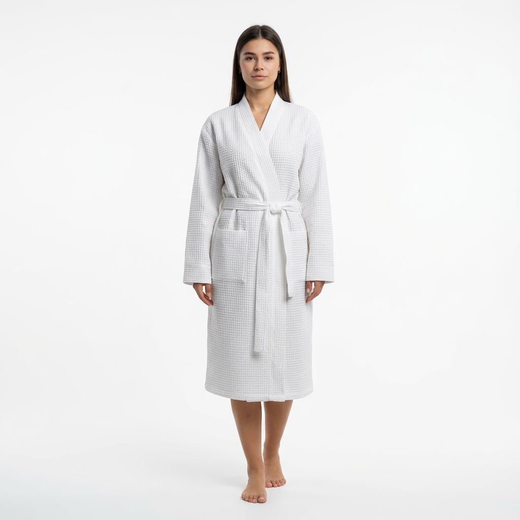 Women's White Waffle Bathrobe