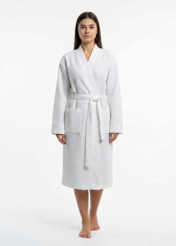 Women's White Waffle Bathrobe