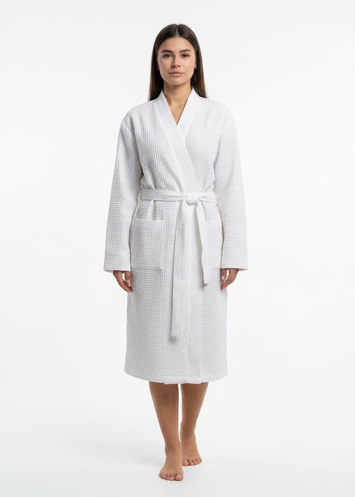 Women's White Waffle Bathrobe