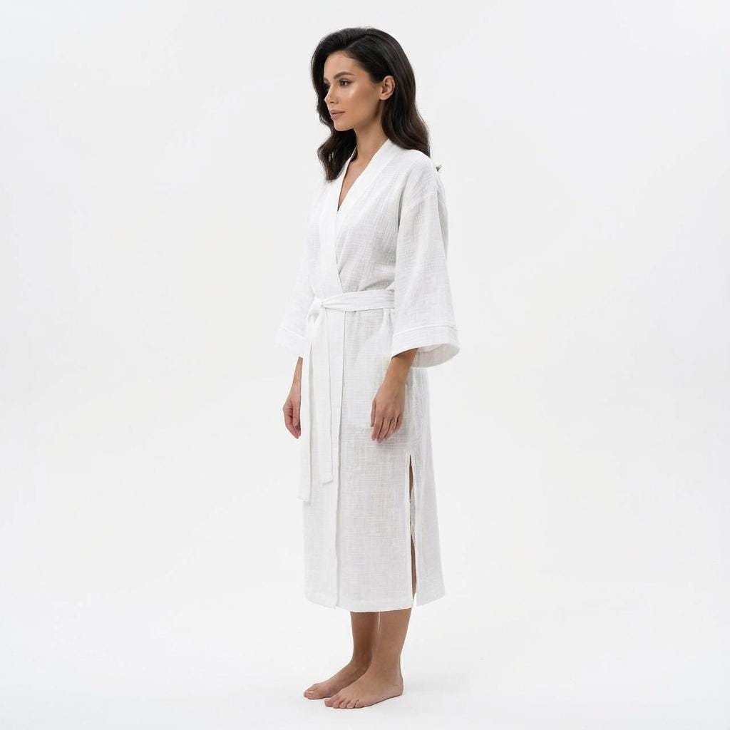 Women's White Muslin Kimono Robe