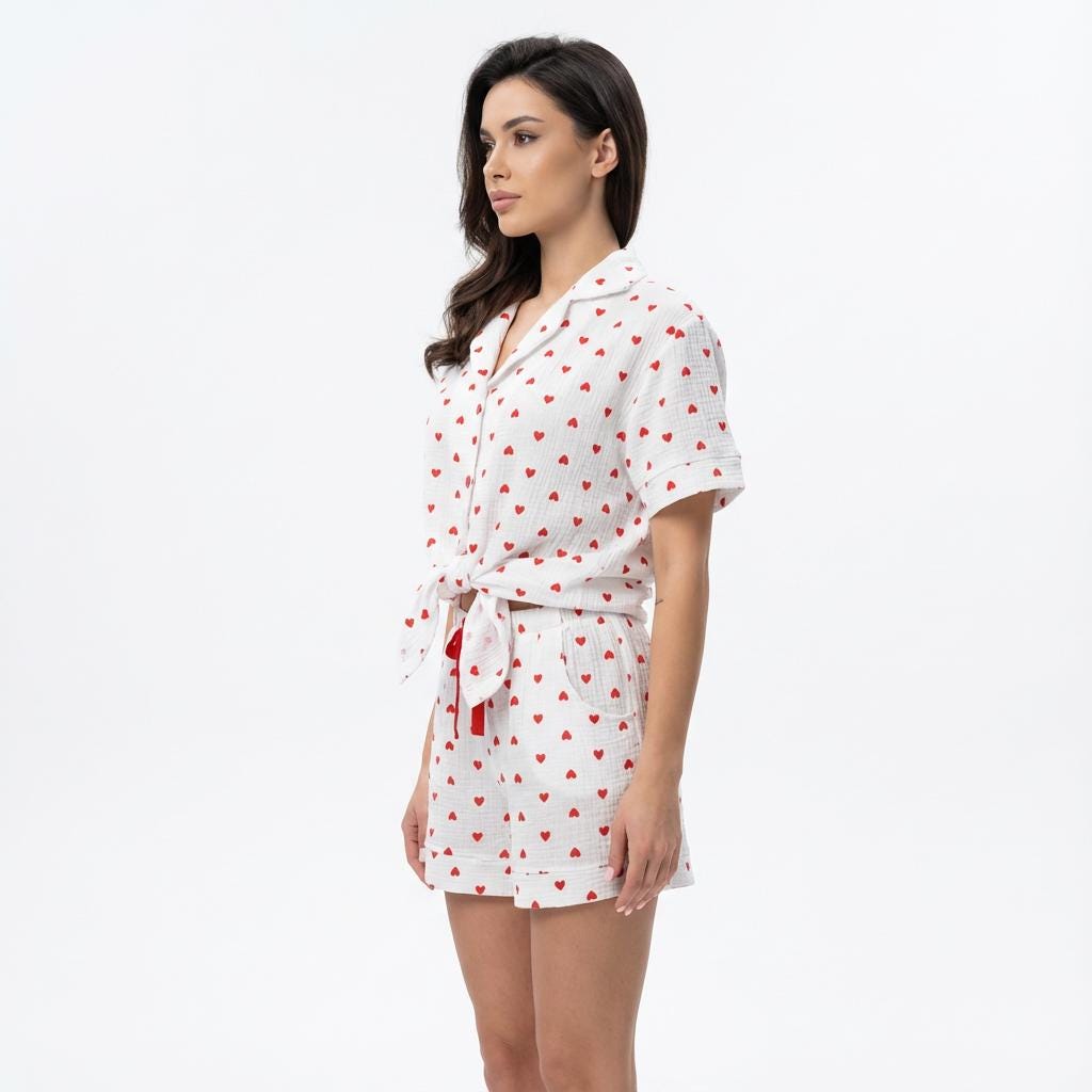 Muslin Pajama Set with Hearts