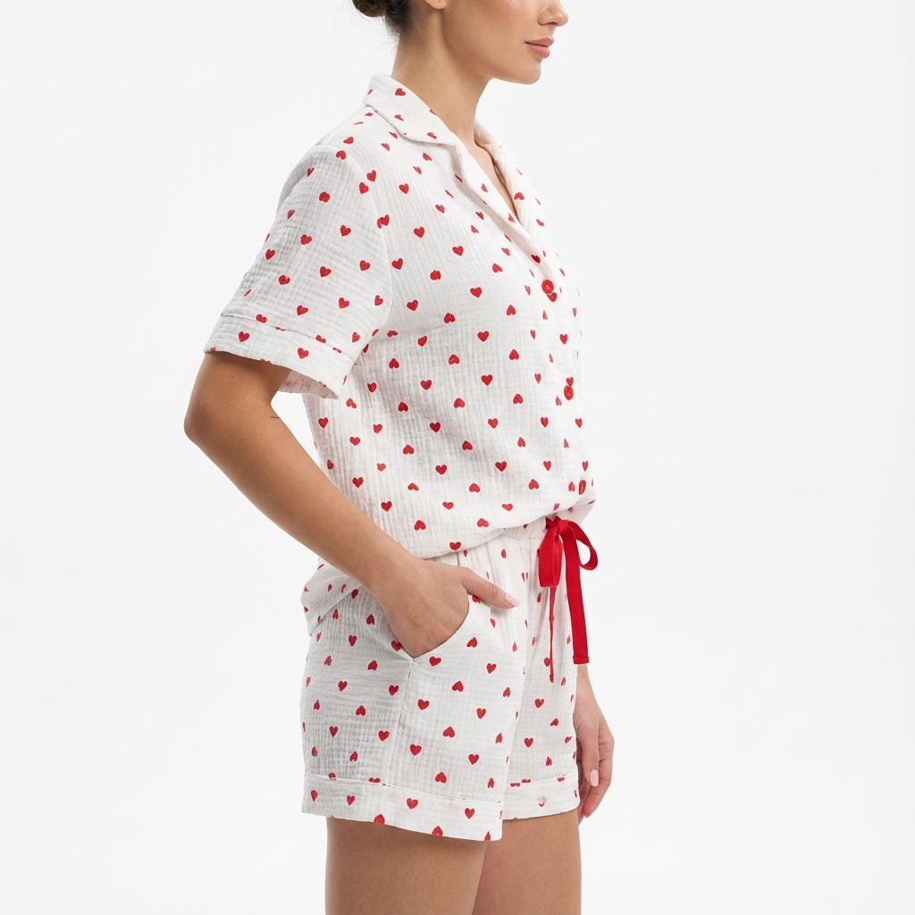 Muslin Pajama Set with Hearts