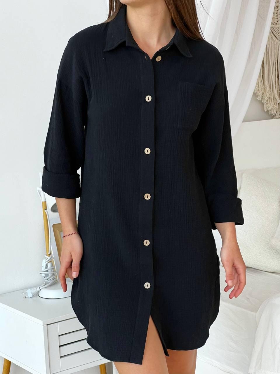 Black Muslin Cotton Shirt for Women