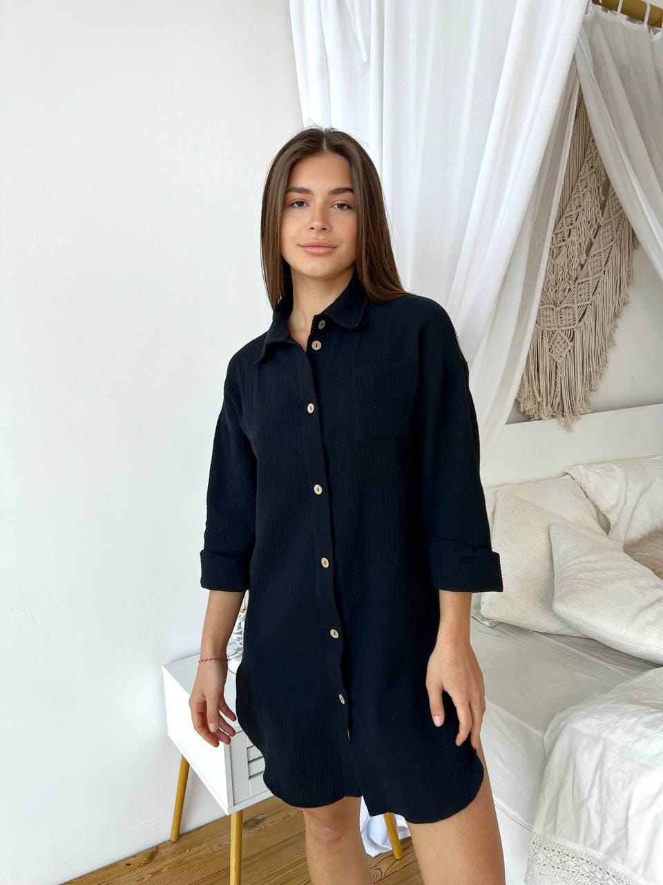 Black Muslin Cotton Shirt for Women