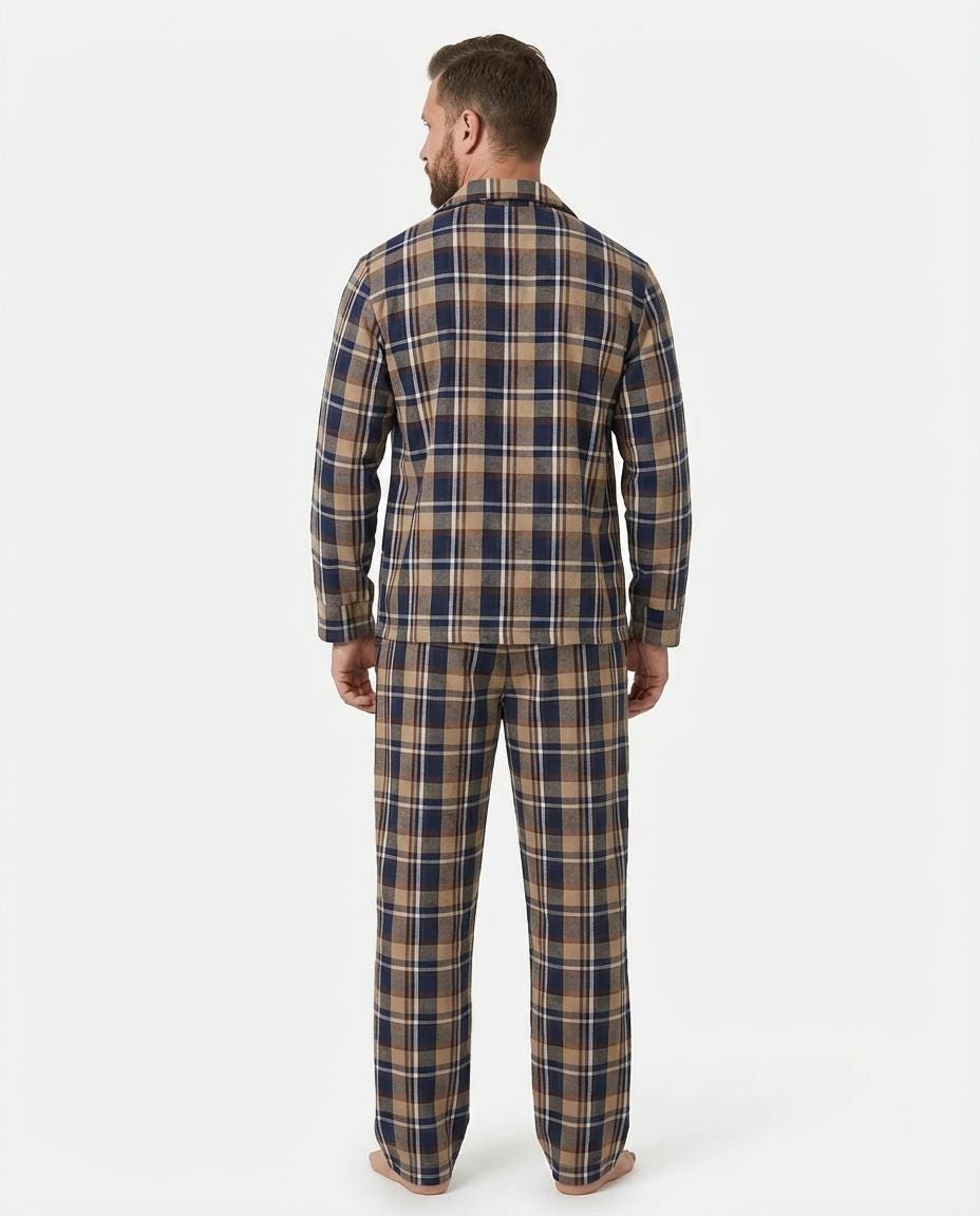 Men’s Warm Winter Blue & Brown Pajama Set  with Pockets