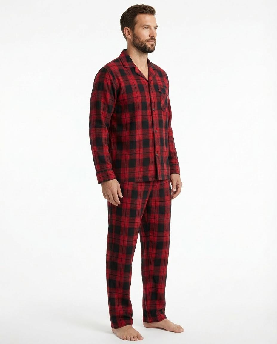 Men’s Red & Blue Flannel Pajama Set with Pockets
