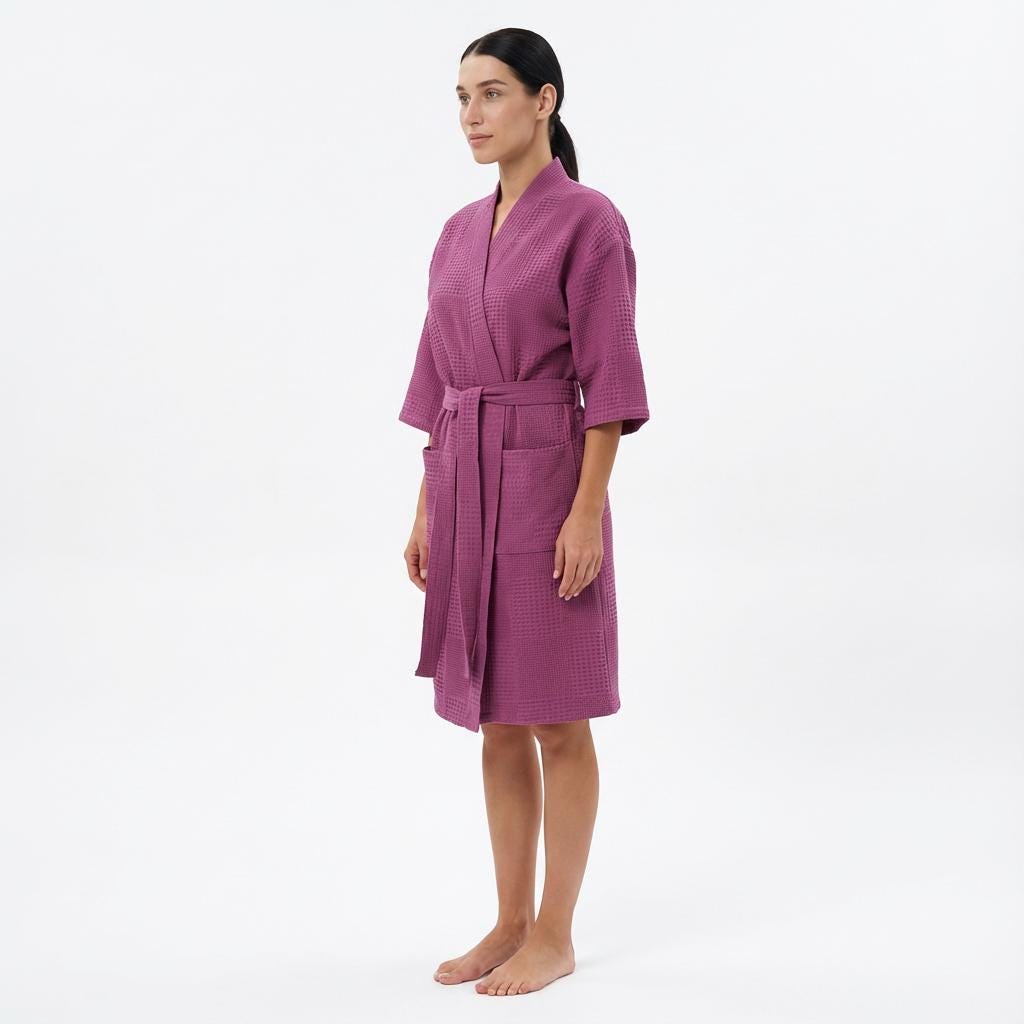 Terra Cotta Waffle Bathrobe for Women