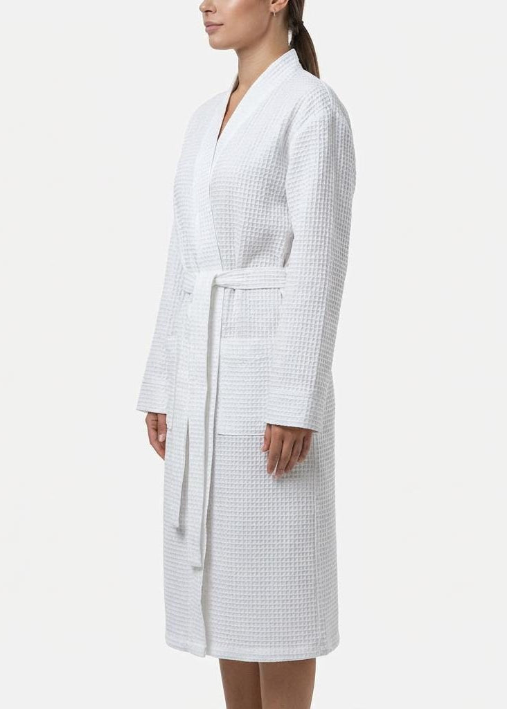 Women's White Waffle Bathrobe
