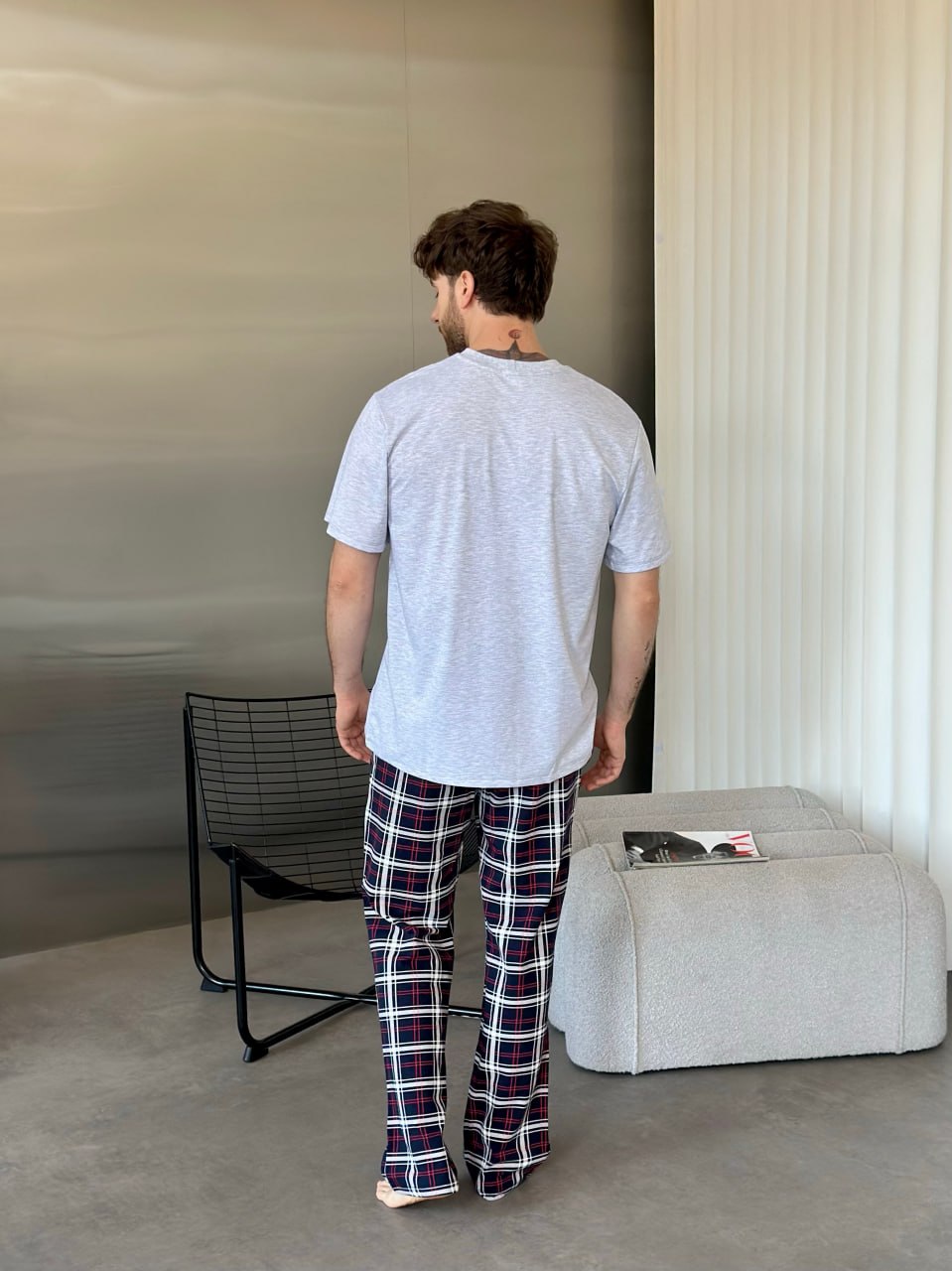 Ensemble pyjama en flanelle rouge et bleue pour homme avec poches