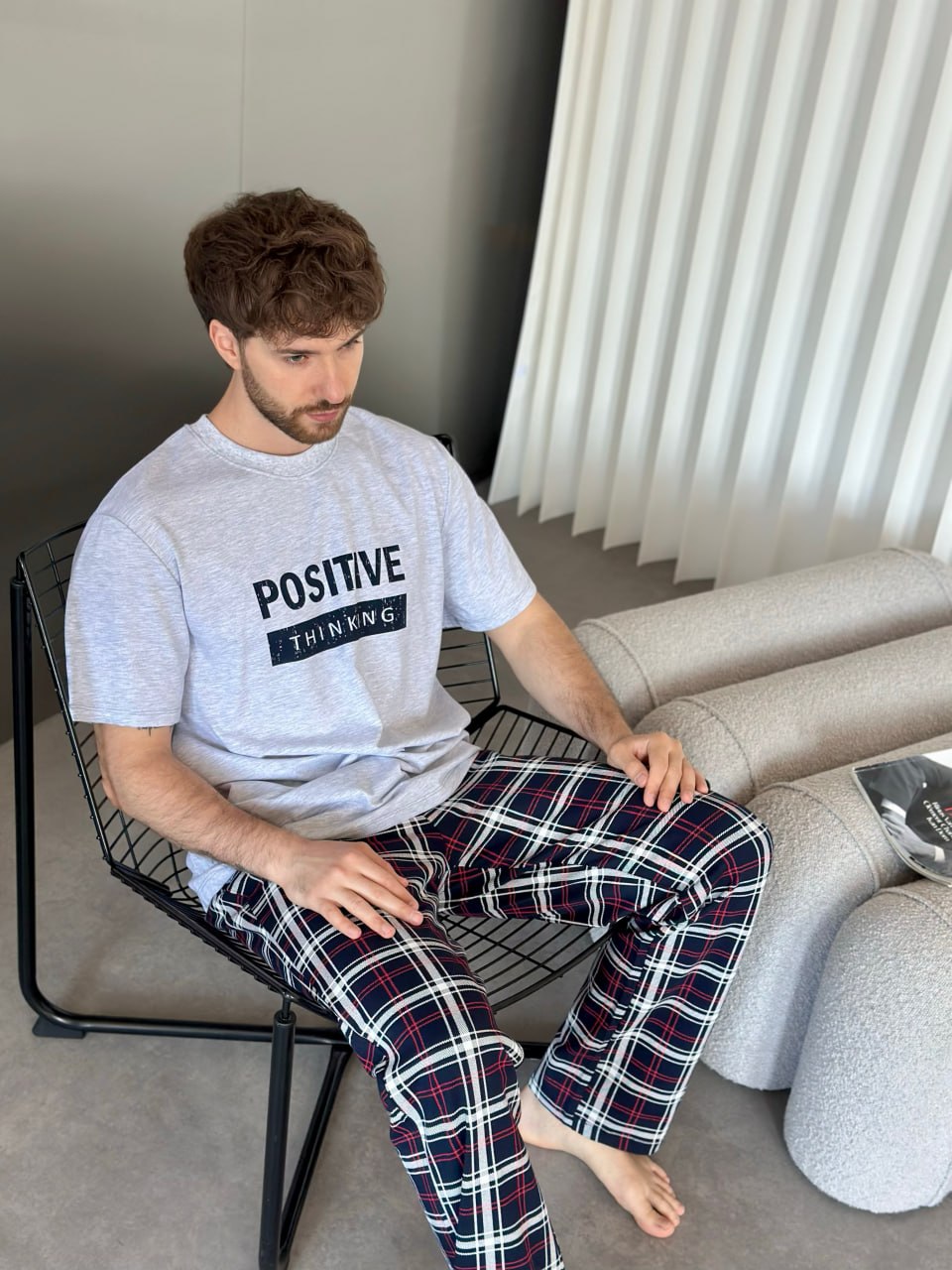Ensemble pyjama en flanelle rouge et bleue pour homme avec poches