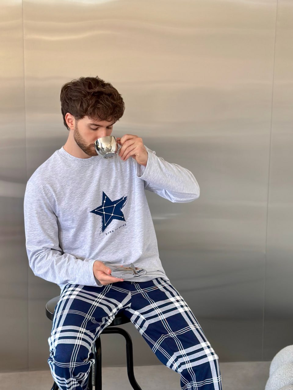 Ensemble pyjama en flanelle rouge et bleue pour homme avec poches