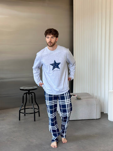 Ensemble pyjama en flanelle rouge et bleue pour homme avec poches