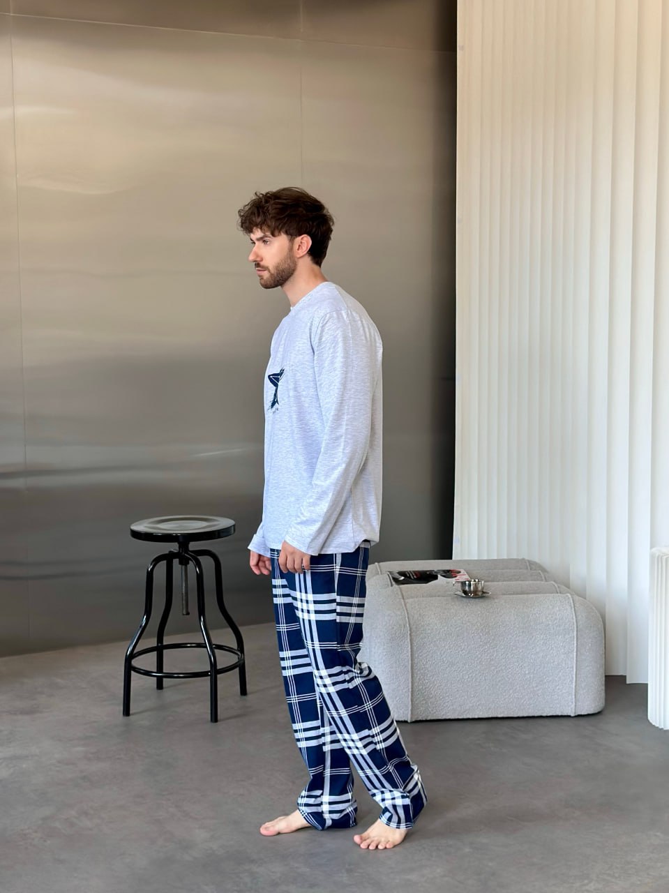 Ensemble pyjama en flanelle rouge et bleue pour homme avec poches