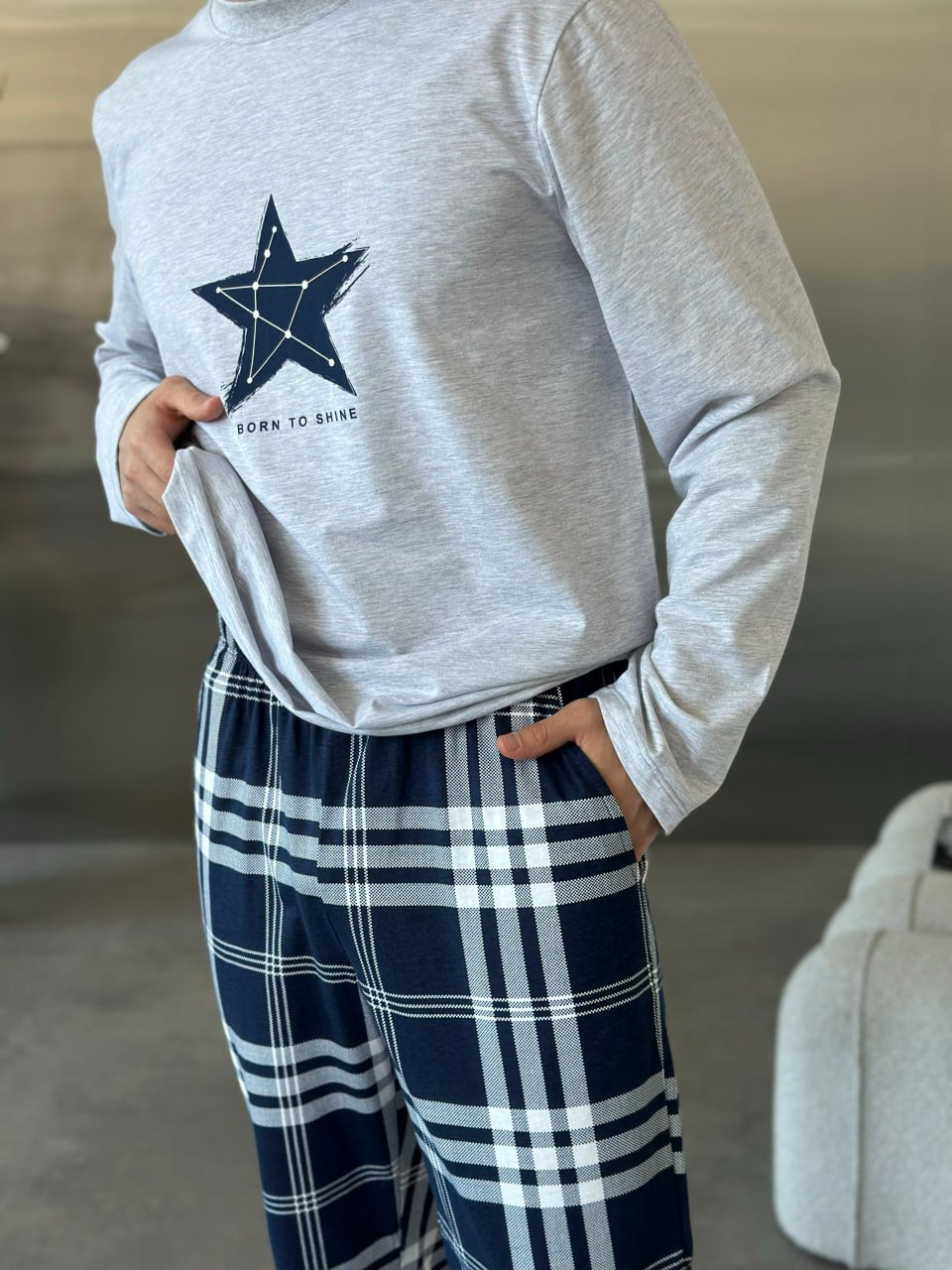 Ensemble pyjama en flanelle rouge et bleue pour homme avec poches