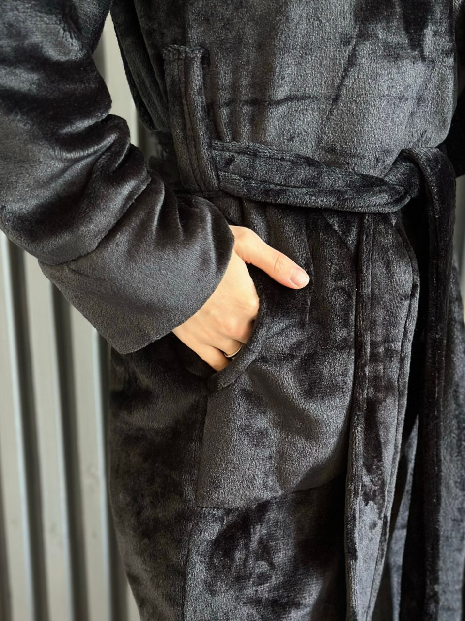Black Plush Robe, Warm Bath robe with Hood, Fall Soft Sparobe, Autumn Long Sleeve Robe, Wife Birthday Gift