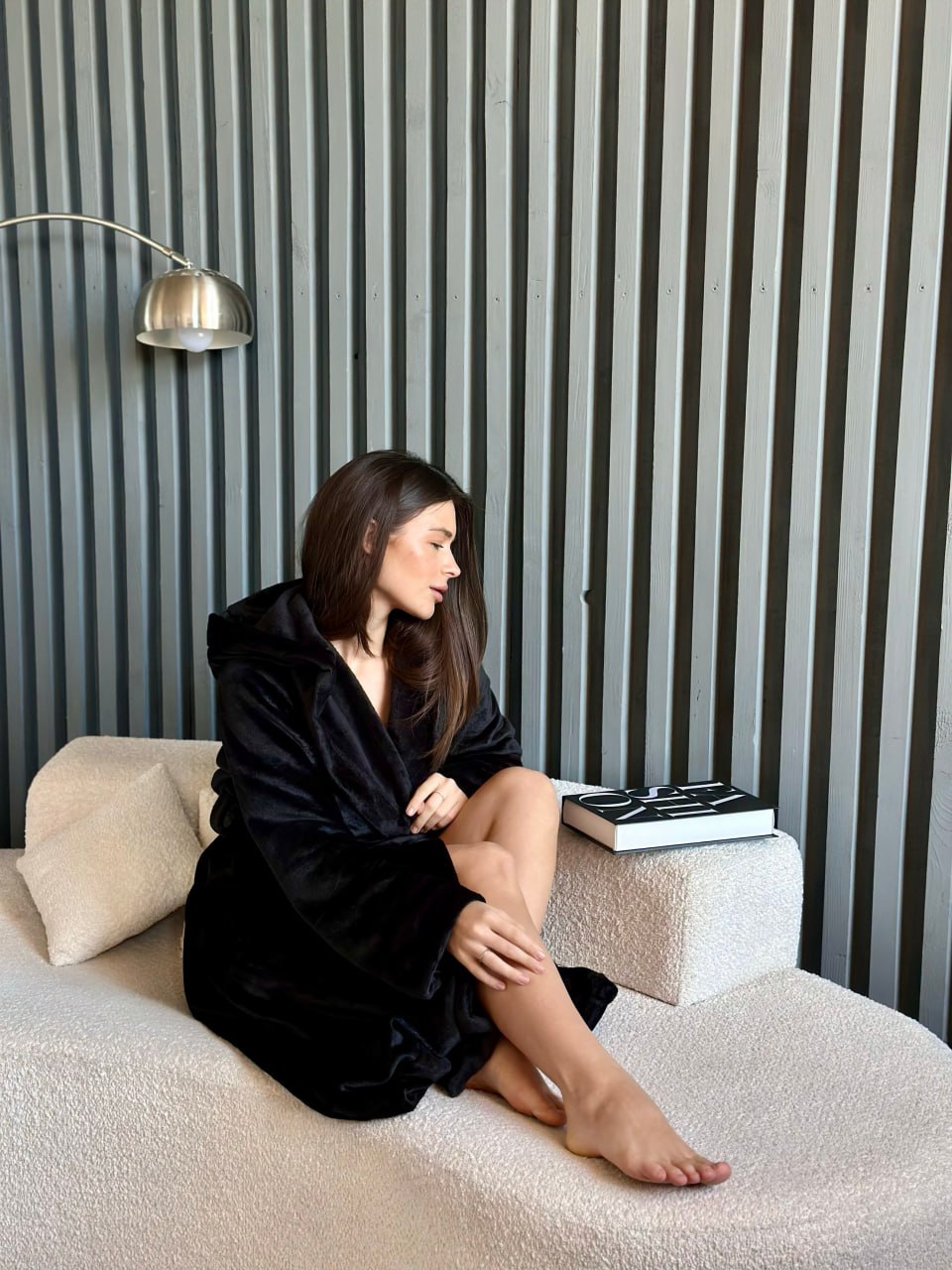 Black Plush Robe, Warm Bath robe with Hood, Fall Soft Sparobe, Autumn Long Sleeve Robe, Wife Birthday Gift
