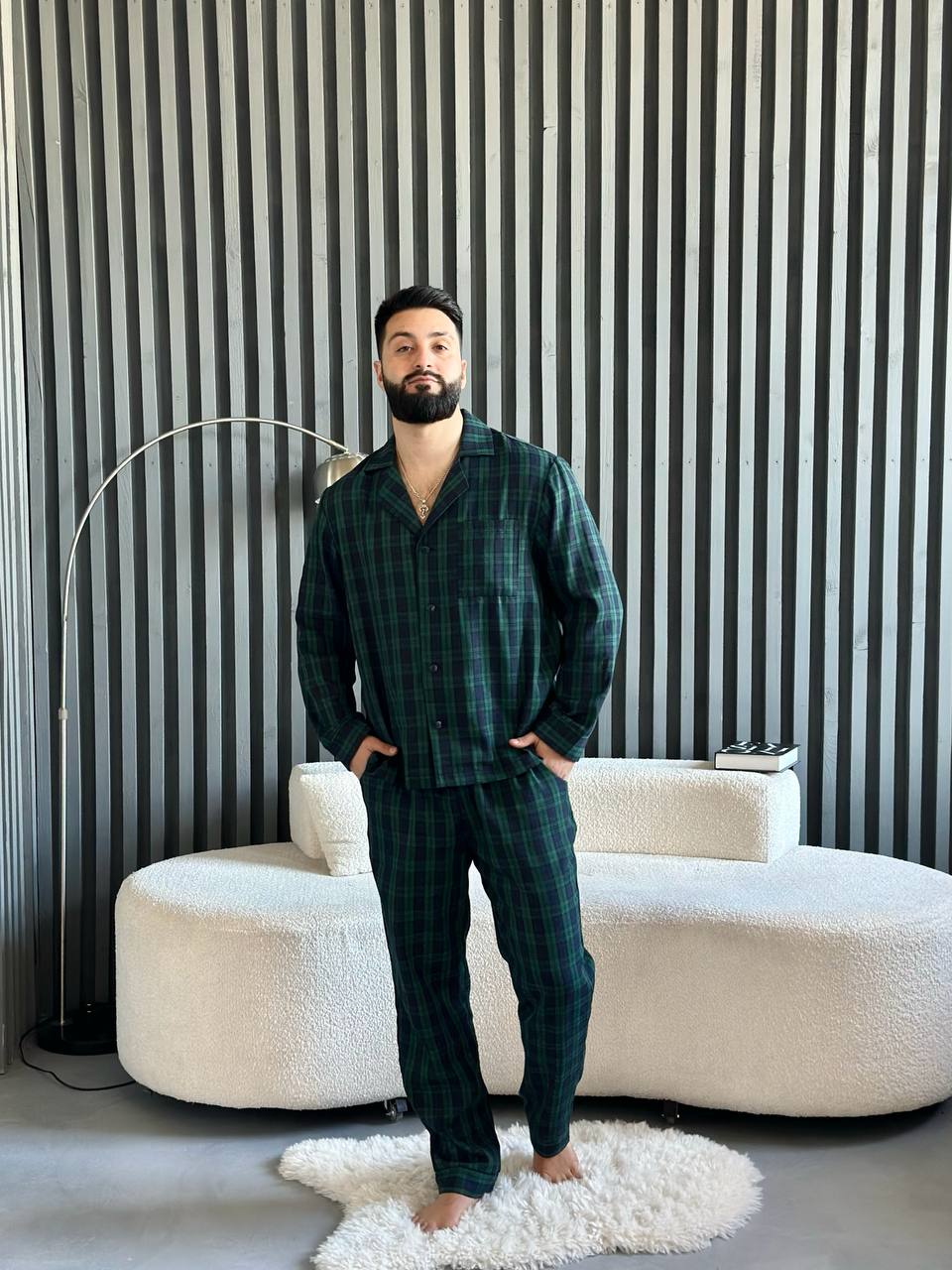 Ensemble pyjama en flanelle rouge et bleue pour homme avec poches