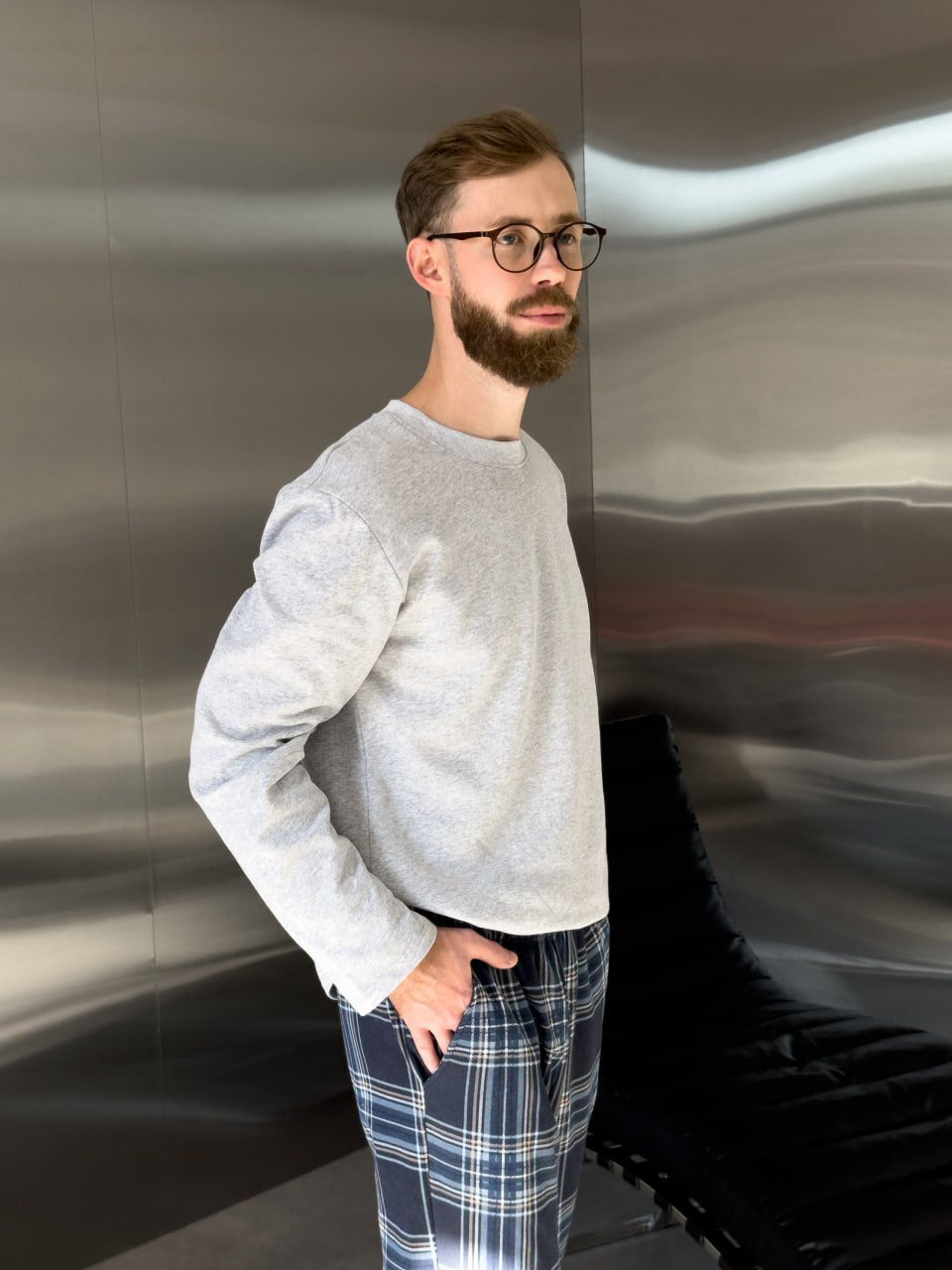 Herren-Flanellpyjama-Set in Rot und Blau mit Taschen