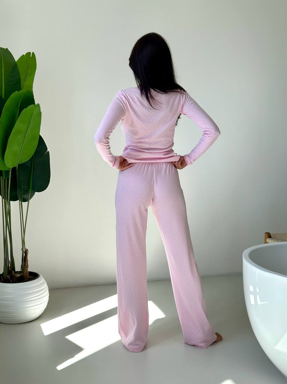 Damen-Baumwollpyjama-Set, Langarm- und Hosenpyjama aus Baumwolle, weiches Homewear-Schlafanzug-Set, rosa Pyjama mit Herzchenmuster, kuschelige Nachtwäsche für Damen