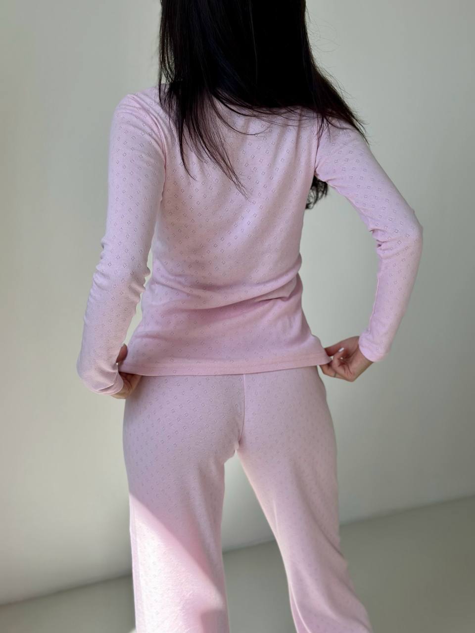 Damen-Baumwollpyjama-Set, Langarm- und Hosenpyjama aus Baumwolle, weiches Homewear-Schlafanzug-Set, rosa Pyjama mit Herzchenmuster, kuschelige Nachtwäsche für Damen