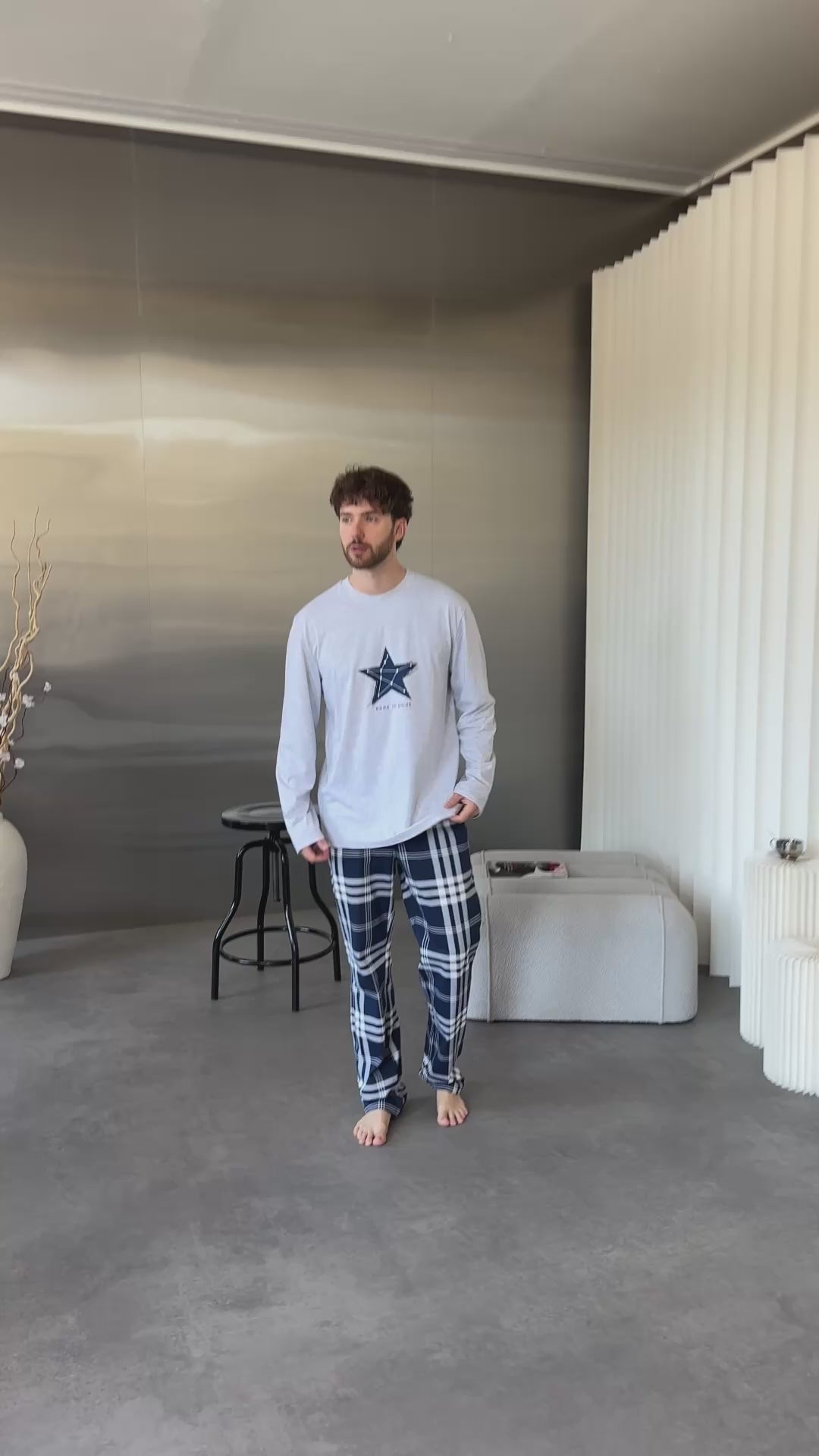 Ensemble pyjama en flanelle rouge et bleue pour homme avec poches