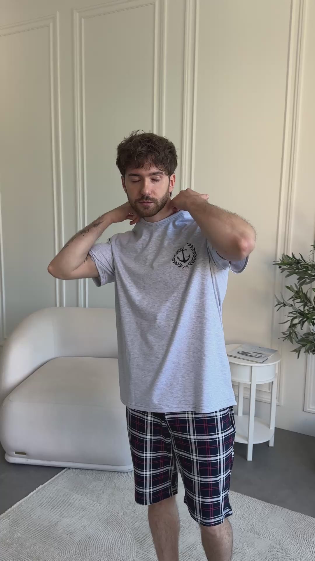 Ensemble pyjama en flanelle rouge et bleue pour homme avec poches